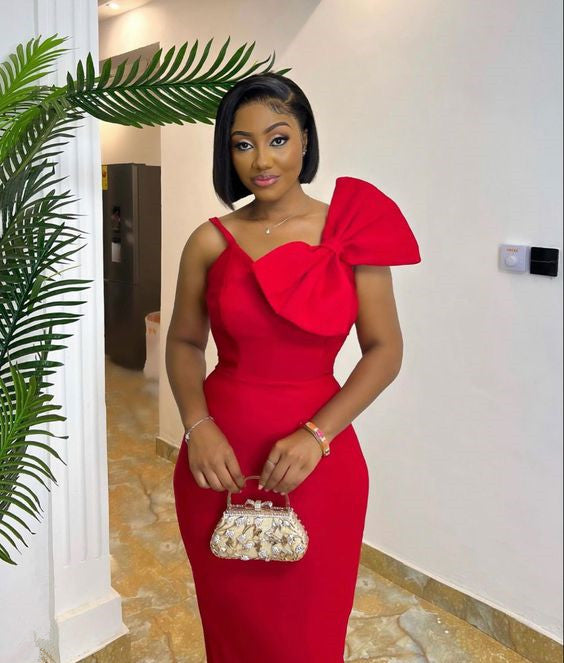 Elegant Red Prom Dresses Party Gowns Long Evening Dress With Bowknot f – formalgowns