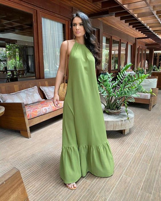Elegant Green Comfortable Dress Formal Evening Dress Sleeveless Dress     fg3755
