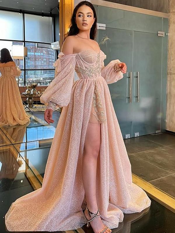Sexy Sweetheart Side Slit A-line Sequin Long Prom Dresses fg4135 – formalgowns Sexy Sweetheart Side Slit A-line Sequin Long Prom Dresses fg4135 – formalgowns