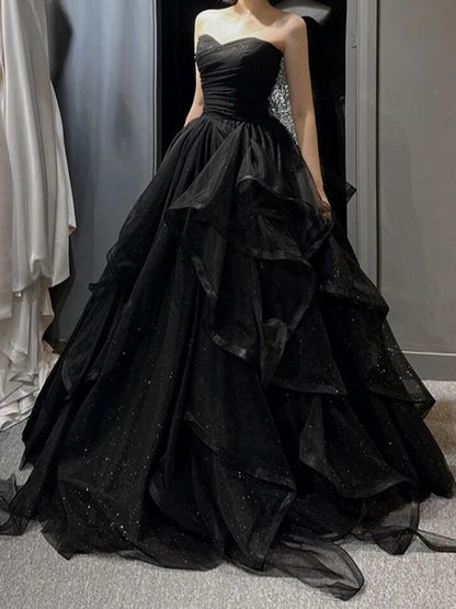 Sleeveless High Waist Irregular Black Prom Dress     fg3801