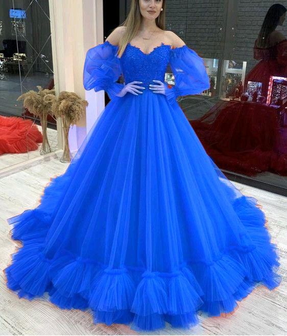 Royal Blue Prom Dresses Ball Gown Off The Shoulder Elegant Prom Gown f