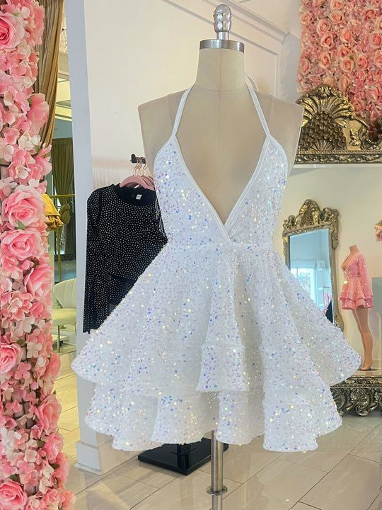 Blue Sequin Short Prom Dress, Homecoming Dresses     fg3457