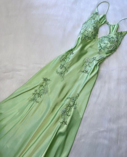 Green V neck Long Prom Dress       fg3609