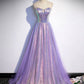 A line Purple Sweetheart Neck Tulle Long Prom Dress, Purple Evening Dress        fg4293