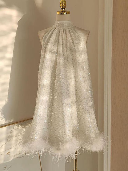 Robe de bal courte blanche, robe de cocktail tendance fg3488