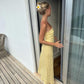 Strapless Prom Dress Yellow Evening Dress       fg4134