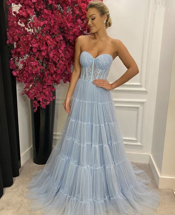 Light Blue Long Prom Dress Formal Evening Gowns     fg4024