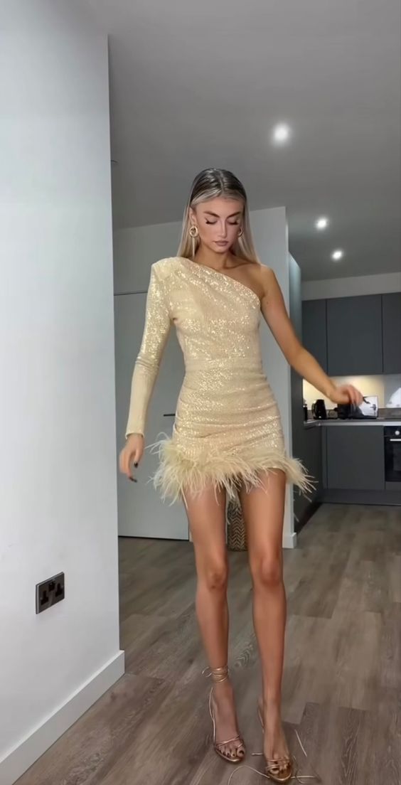 Cute Bodycon V Neck Black Sequins Homecoming Dresses with Beading AB100903