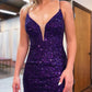 Sparkly Purple Sequin Backless Short Homecoming Dress With Slit      fg3416