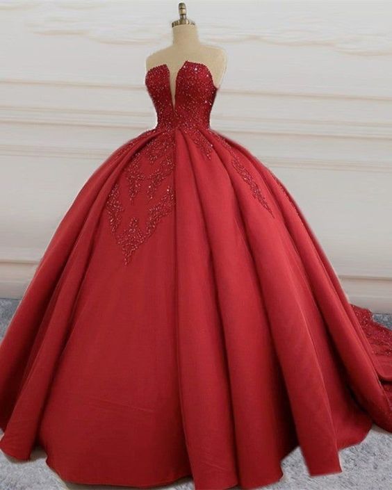 Red ball gown long prom dresses, evening dresses,party dresses, formal dress      fg3399
