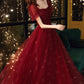 Burgundy Tulle Sequins Long A Line Prom Dress Evening Dress     fg4234