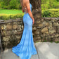 Mermaid Blue Sexy Backless Long Prom Dress    fg3768