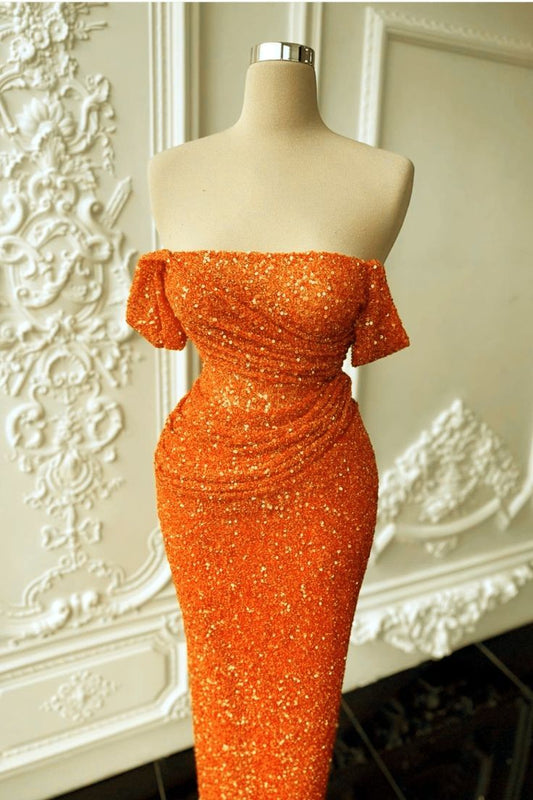 Mermaid Orange Sequin Prom Dress      fg3906