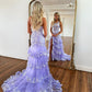 Robe de bal longue en tulle lavande, asymétrique, coupe trapèze, avec des applications scintillantes, fg3967