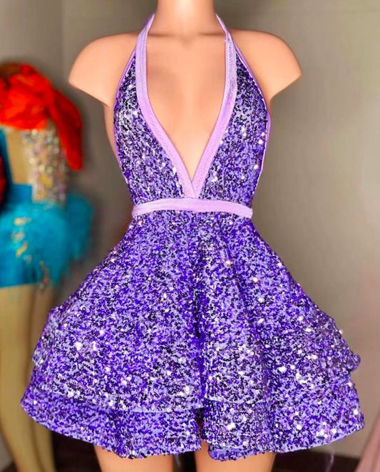 Purple Prom Dresses, Robes De Cocktail, Sparkly Prom Dresses, Short Homecoming Dresses, Back To School Prom Dresses     fg3912