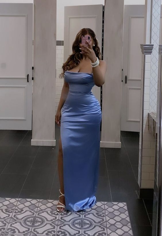 Blue Mermaid Long Prom Dress Charming Evening Dress With Side Slit      fg3866