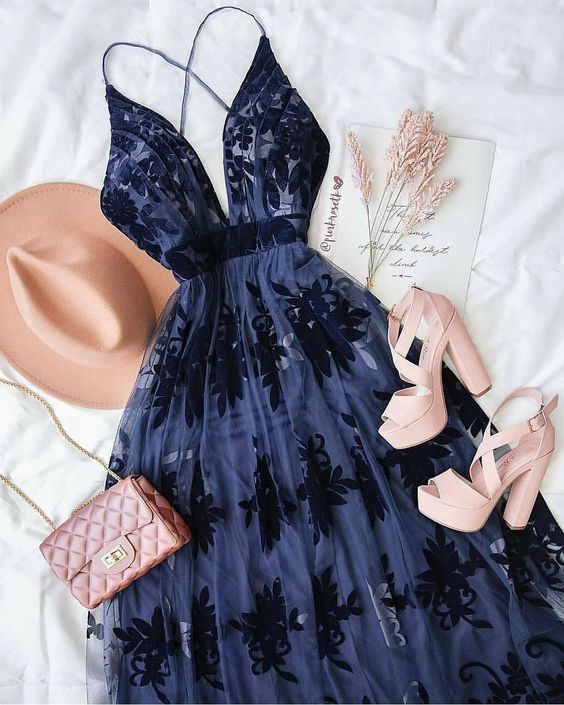 Navy blue prom dress long evening formal gown      fg4279