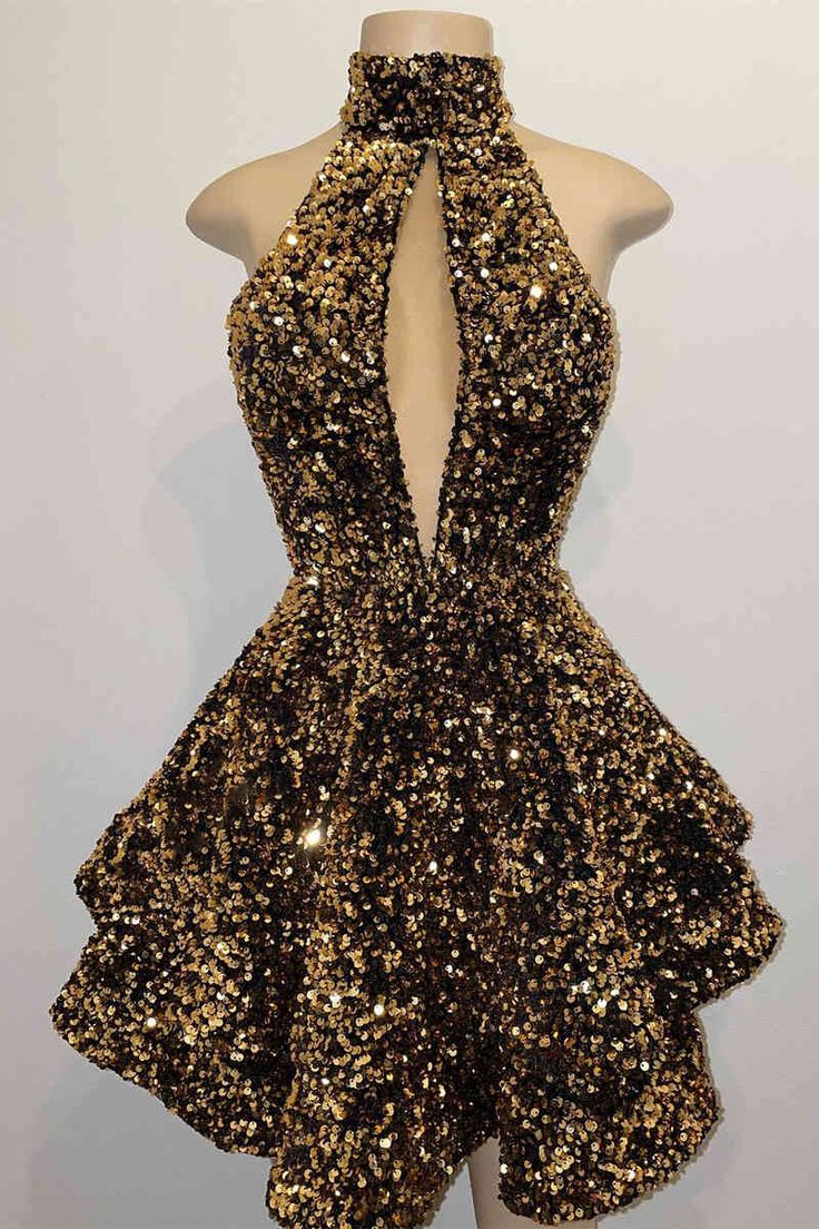 Glitter Halter Gold Sequins A-Line Short Party Dress Homecoming Dresse –  formalgowns