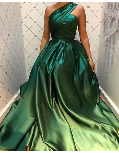 One Shoulder A Line Satin Emerald Green Formal Evening Dress,Prom Part formalgowns One Shoulder A Line Satin Emerald Green Formal Evening Dress,Prom Part formalgowns