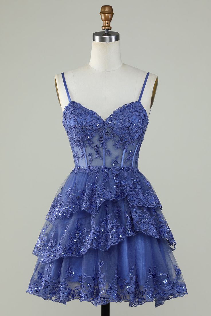 Straps Lavender Sequins Corset Layered Homecoming Dress fg3729 ...