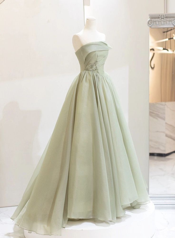 A-line Sage Green Tulle Long Prom Dress Strapless Formal Dress fg4067 formalgowns A-line Sage Green Tulle Long Prom Dress Strapless Formal Dress fg4067 formalgowns
