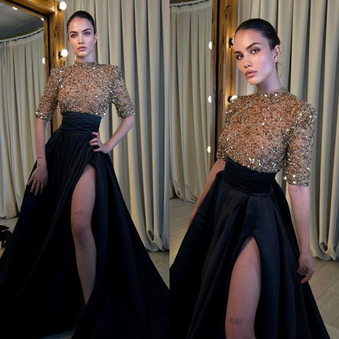 A-Line Chic Ruffle Gown Elegant Evening Attire Black main image 1