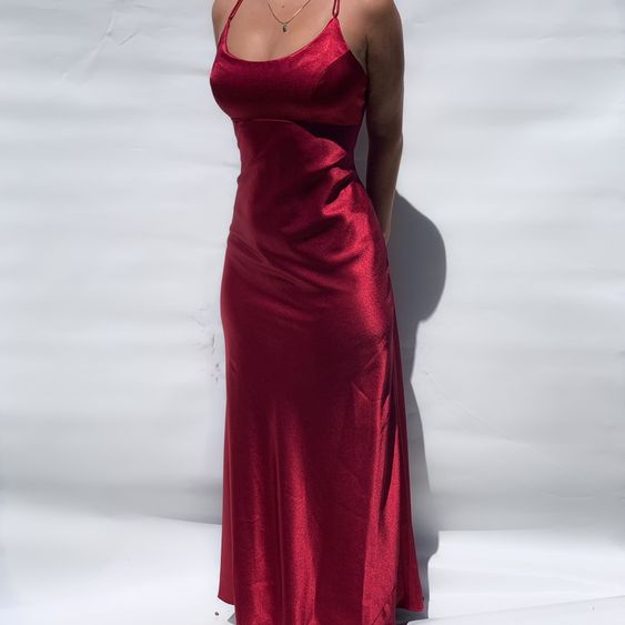 Elegant Red Satin Evening Dresses Long Prom Dress     fg4208