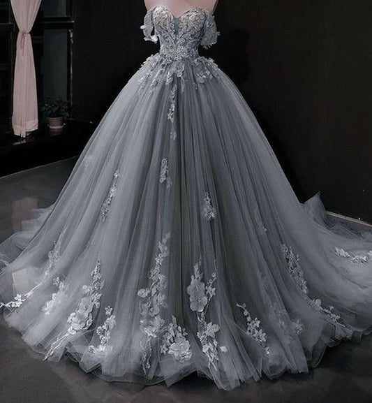 Gray quinceañera dress Ball Gown Evening Dress      fg3940