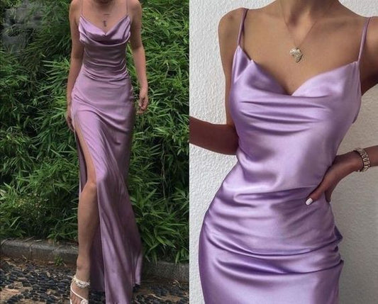 lilac satin prom gown,evening dress      fg3371