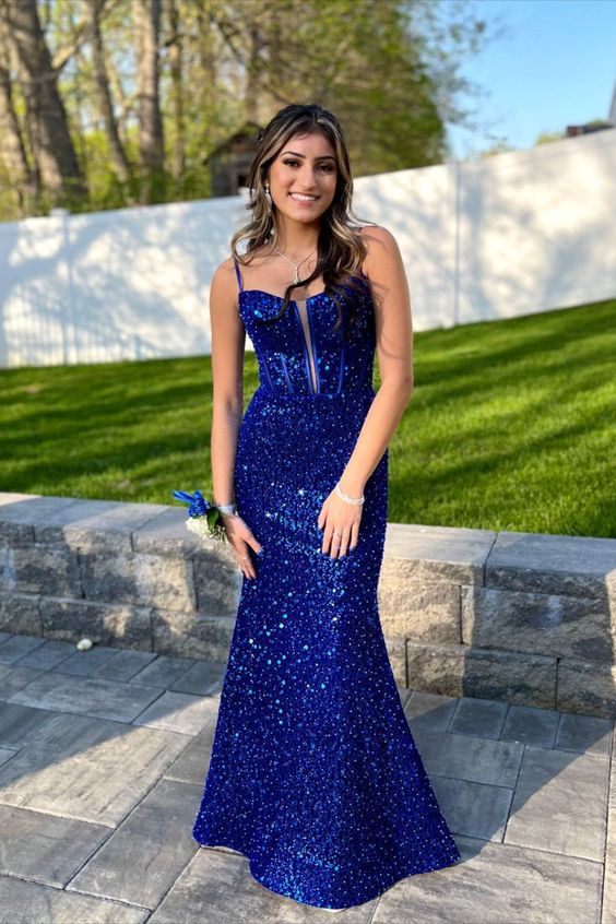 Royal Blue Sequin Mermaid Long Prom Dress      fg4190