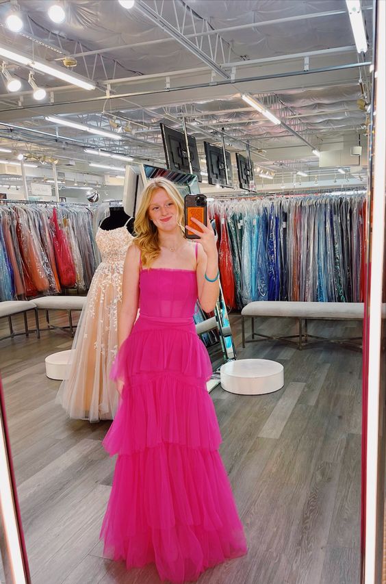 Hot Pink Tiered Prom Dress Formal Gown, Party Dresses fg4183 formalgowns Hot Pink Tiered Prom Dress Formal Gown, Party Dresses fg4183 formalgowns