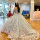 Robe de bal élégante bleue en dentelle appliquée, robe de soirée Sweet 16, fg4052
