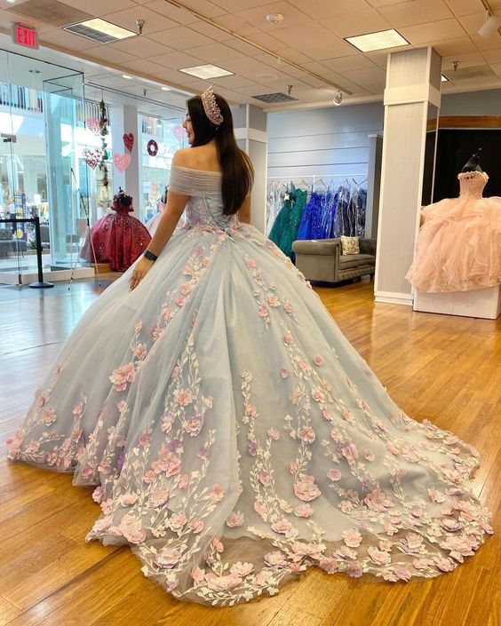 Robe de bal élégante bleue en dentelle appliquée, robe de soirée Sweet 16, fg4052
