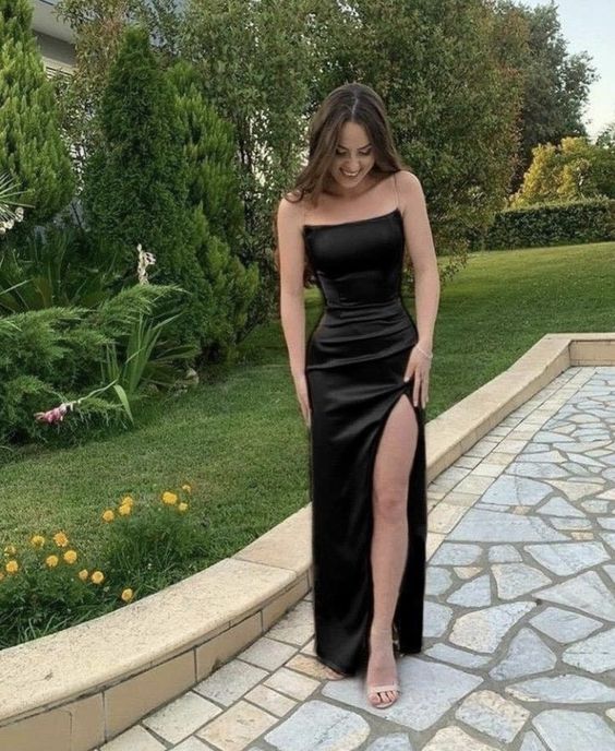 Black Long Prom Dresses Party Dress With Slit fg3440 – formalgowns