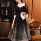Black Short Sleeves Gradient Tulle And Lace Party Dress, Lovely Black Formal Dresses Bridesmaid Dress      fg3699