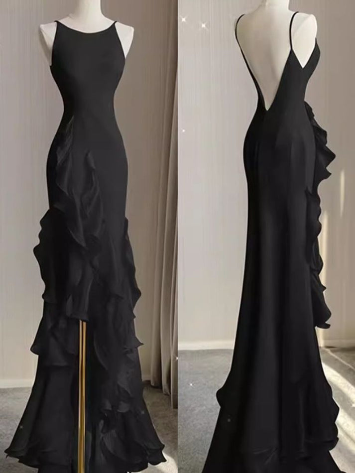 Grey Bridesmaid Dress Spaghetti V-Neck Ruffle Beach Wedding Party Dress