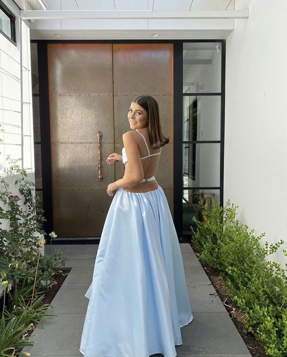 Light Blue Evening Gown Formal Evening Long Two Piece prom gown     fg4172