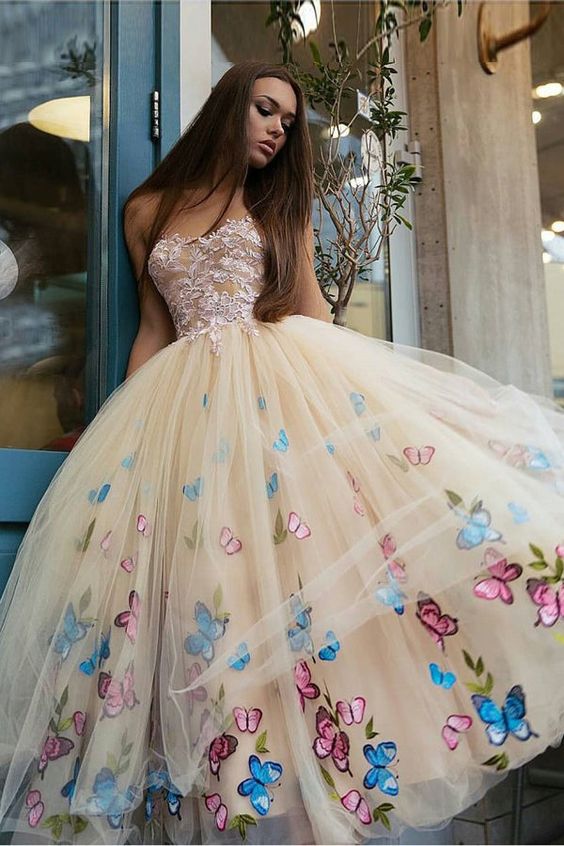 Unique Sweetheart Butterfly Flower Homecoming Dresses Online, Short Prom Dresses     fg3817