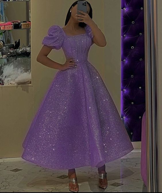 Purple A-Line Tulle Sequin Prom Dress, Purple Formal Dress      fg3402
