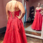 Red A-Line Corset Lace Long Prom Dress     fg3840