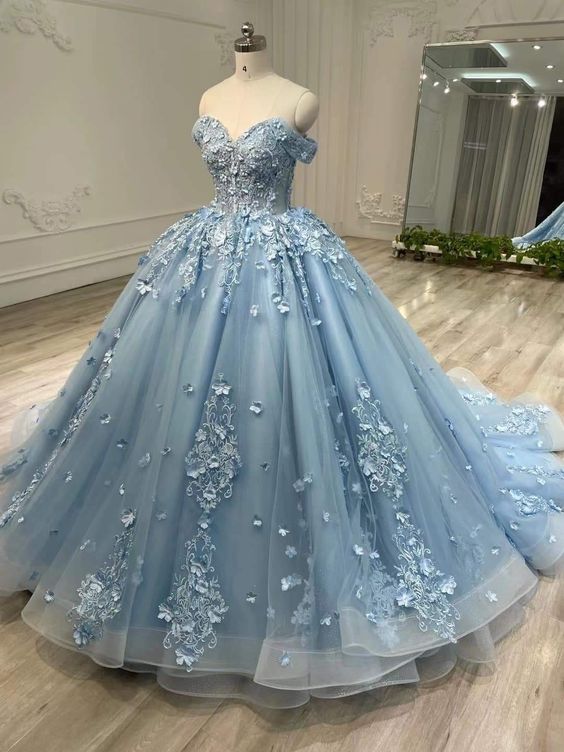 Blue Tulle Lace Long Prom Dresses, Ball Gown Blue Sweet 16 Dresses fg3 formalgowns Blue Tulle Lace Long Prom Dresses, Ball Gown Blue Sweet 16 Dresses fg3 formalgowns
