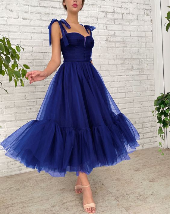 Simple blue tulle prom dress, blue tulle formal dress     fg3404
