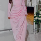 Classy Pink Square Neckline Evening Dress with Long Sleeves   fg7554