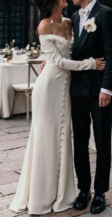 Elegant Off White Unique Wedding Dress Long Bridal Gown   fg7557