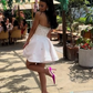 White Strapless A Line Unique Homecoming Dress Sparkly Party Dress    fg7545