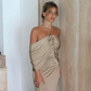 Party Dresses Champagne Evening Dress For Women Sleeveless Floor Length 3D Flower Formal Elegant Dress   fg7598