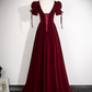Wine Red Velvet A-line Prom Dress, Wine Red Beaded Long Party Dress Formal Dress  fg8745