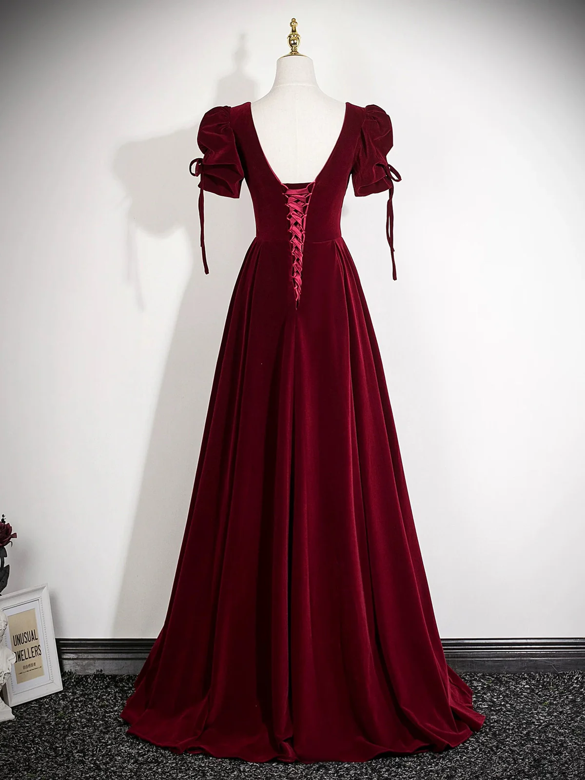 Wine Red Velvet A-line Prom Dress, Wine Red Beaded Long Party Dress Formal Dress  fg8745