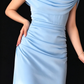 Elegant Draped Cowl Neck Light Blue Long Evening Gown With Lace-Up Back fg9009