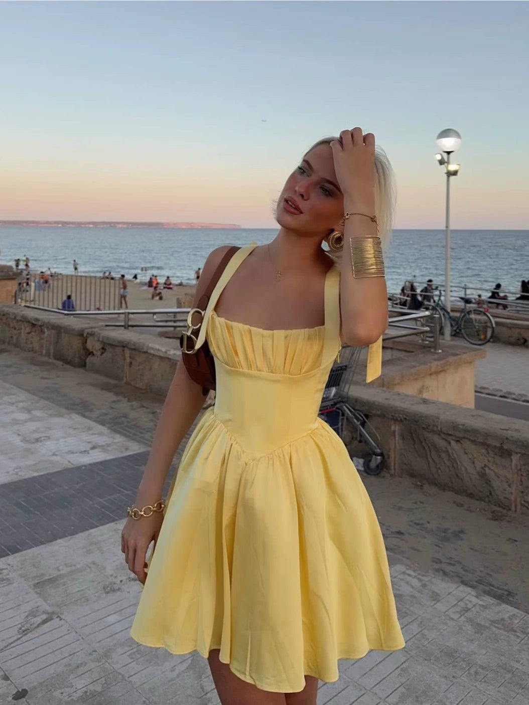 A Line Homecoming Dresses Yellow Bow Strap Prom Cocktail Party Gown fg – formalgowns